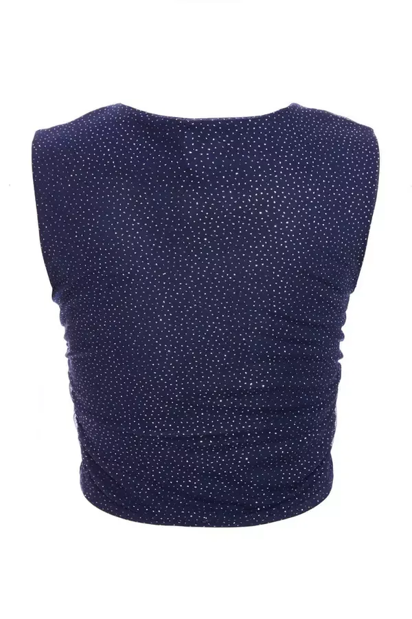 Quiz Clothing CoOrds Navy Glitter Mesh Crop Top 8211 Women