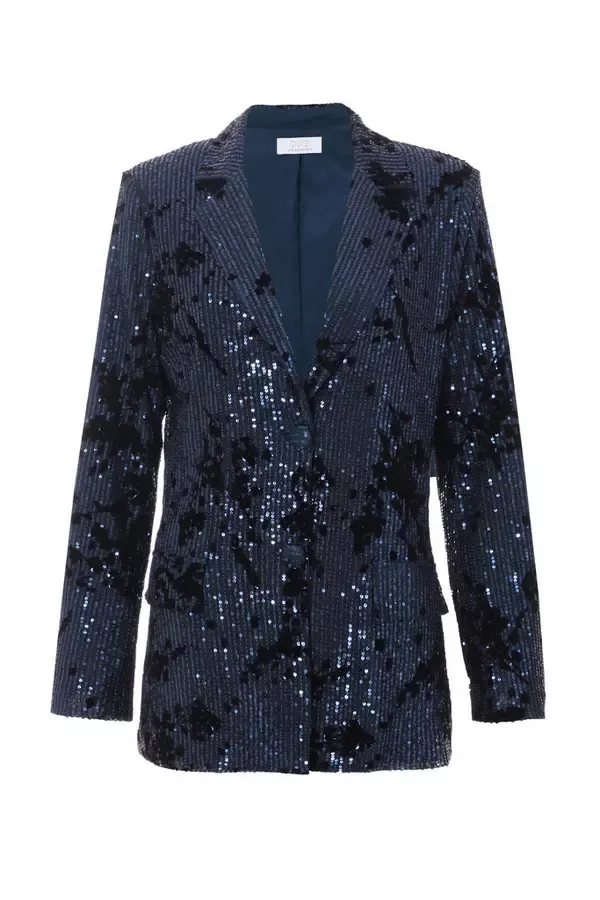 Quiz Clothing CoOrds Navy Sequin Flocked Tailored Blazer 8211 Women