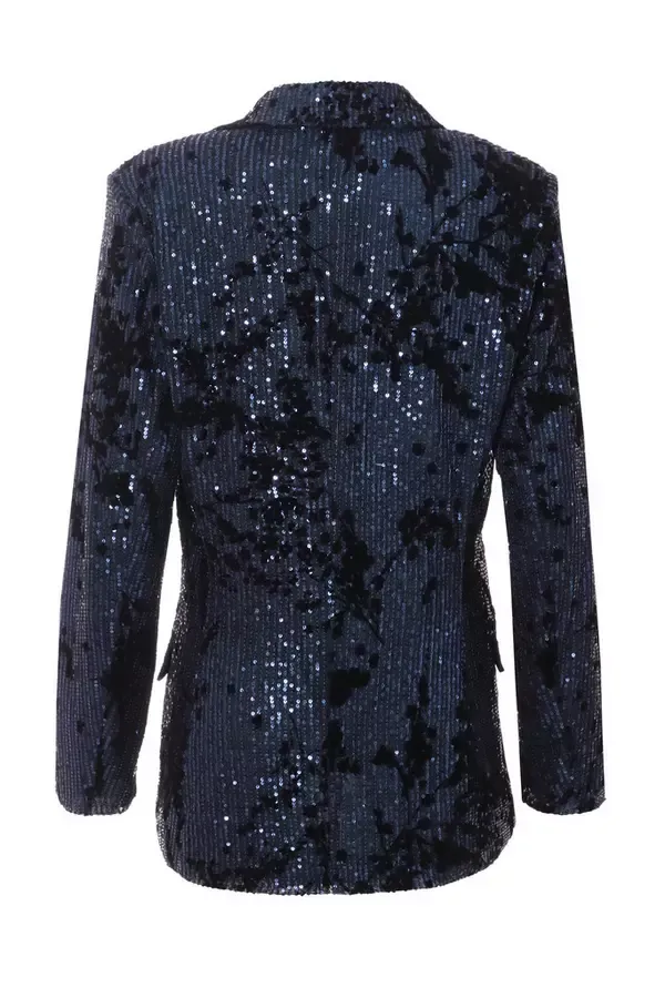 Quiz Clothing CoOrds Navy Sequin Flocked Tailored Blazer 8211 Women