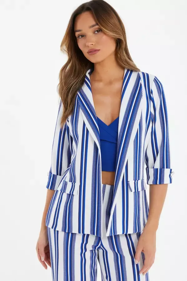 Quiz Clothing CoOrds Royal Blue Stripe Print Blazer 8211 Women