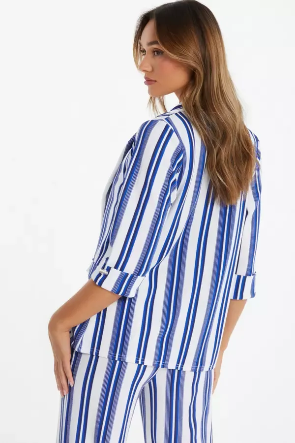 Quiz Clothing CoOrds Royal Blue Stripe Print Blazer 8211 Women