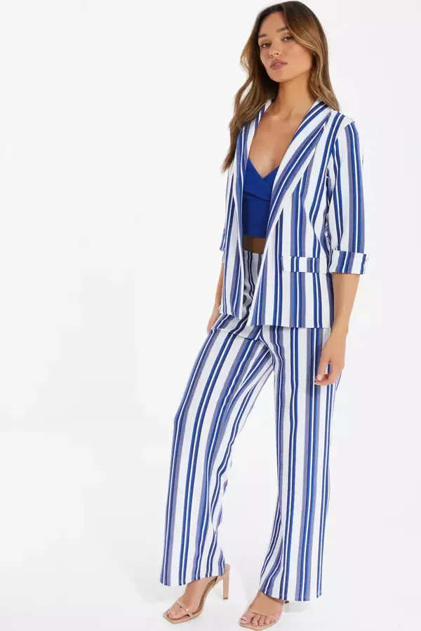 Quiz Clothing CoOrds Royal Blue Stripe Print Blazer 8211 Women