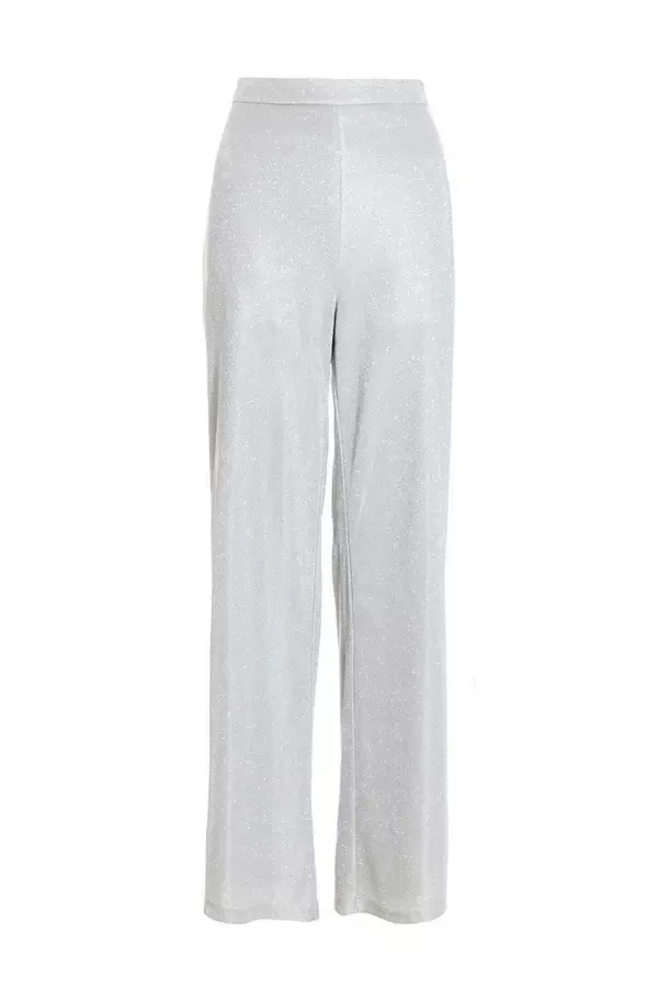 Quiz Clothing CoOrds Silver Glitter Wide Leg Trousers 8211 Women
