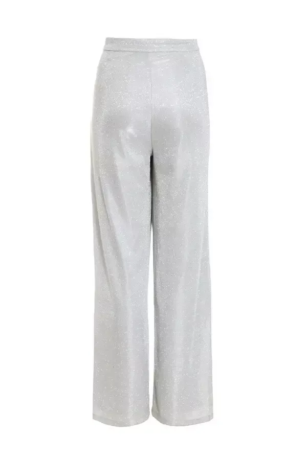 Quiz Clothing CoOrds Silver Glitter Wide Leg Trousers 8211 Women