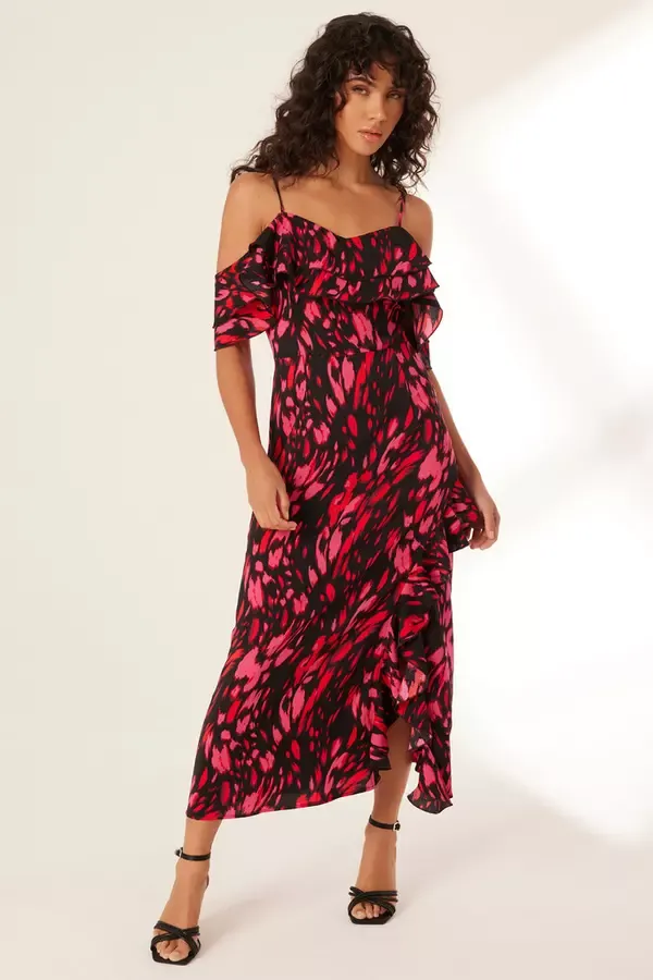Quiz Clothing Dresses Black Animal Print Drop Shoulder Midi Dress 8211 Women