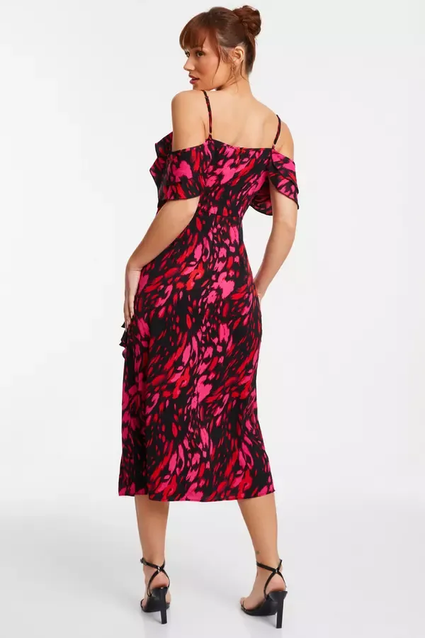 Quiz Clothing Dresses Black Animal Print Drop Shoulder Midi Dress 8211 Women