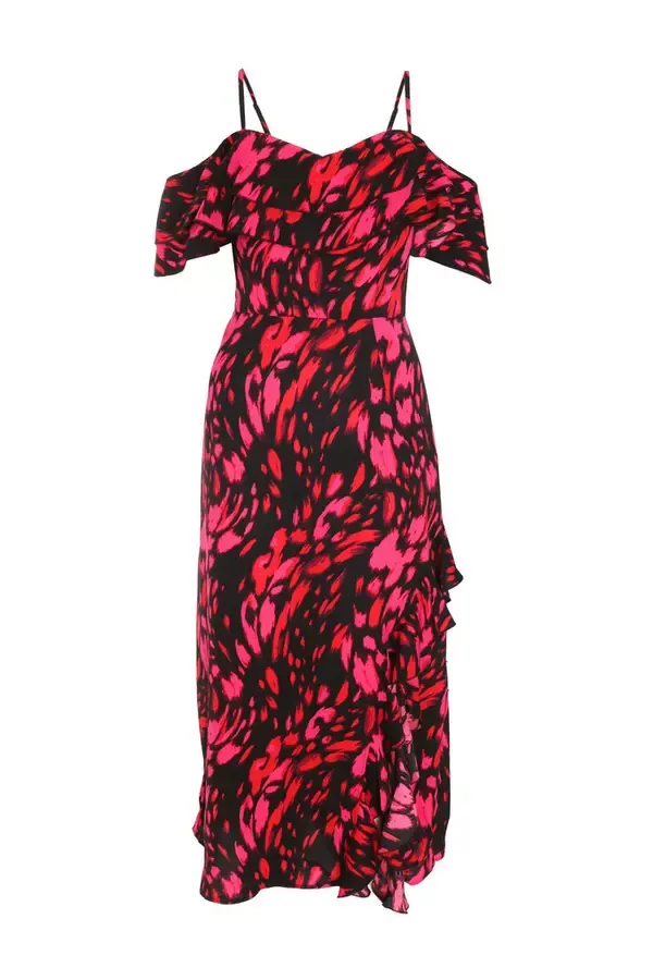 Quiz Clothing Dresses Black Animal Print Drop Shoulder Midi Dress 8211 Women