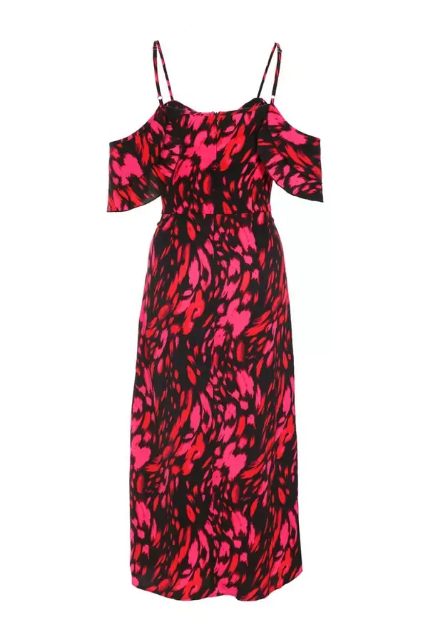Quiz Clothing Dresses Black Animal Print Drop Shoulder Midi Dress 8211 Women