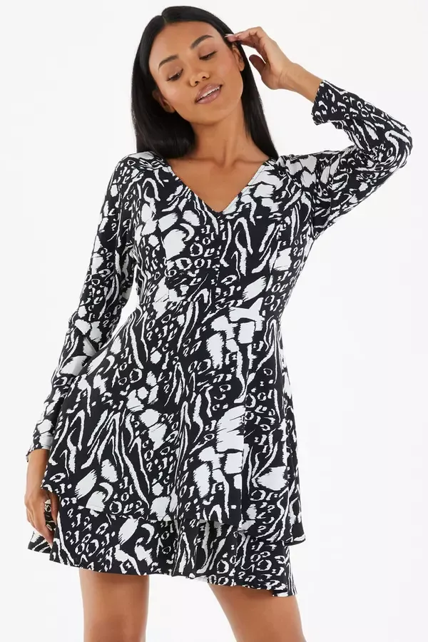 Quiz Clothing Dresses Black Animal Print Mini Dress 8211 Women