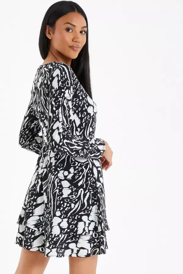 Quiz Clothing Dresses Black Animal Print Mini Dress 8211 Women