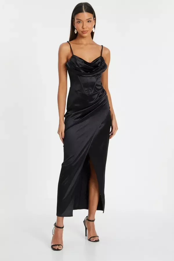 Quiz Clothing Dresses Black Cowl Neck Corset Dress 8211 Women