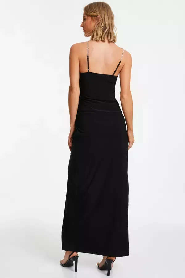 Quiz Clothing Dresses Black Diamante Ruched Maxi Dress 8211 Women