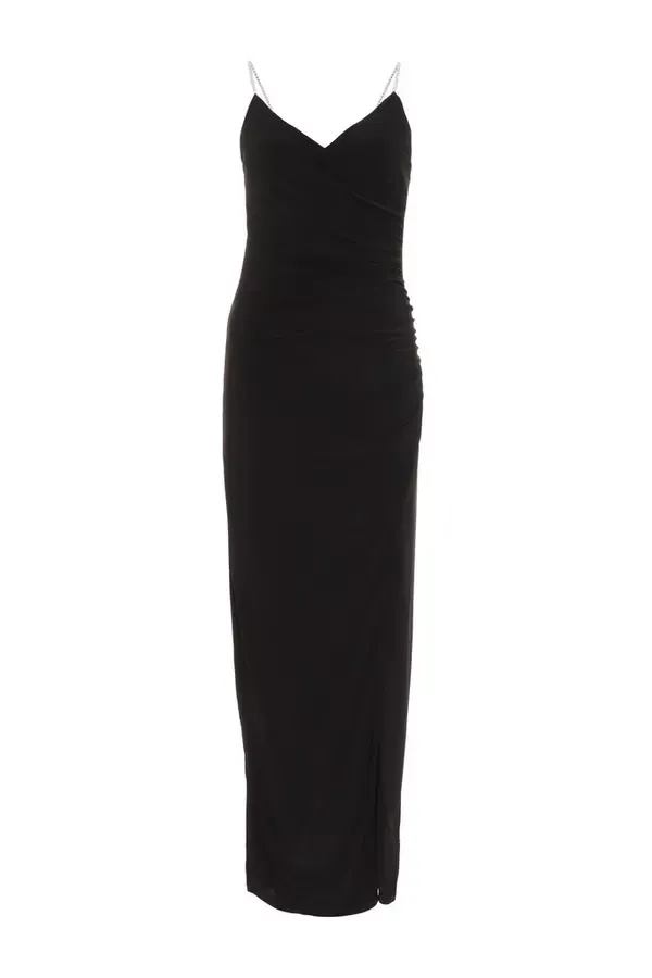 Quiz Clothing Dresses Black Diamante Ruched Maxi Dress 8211 Women