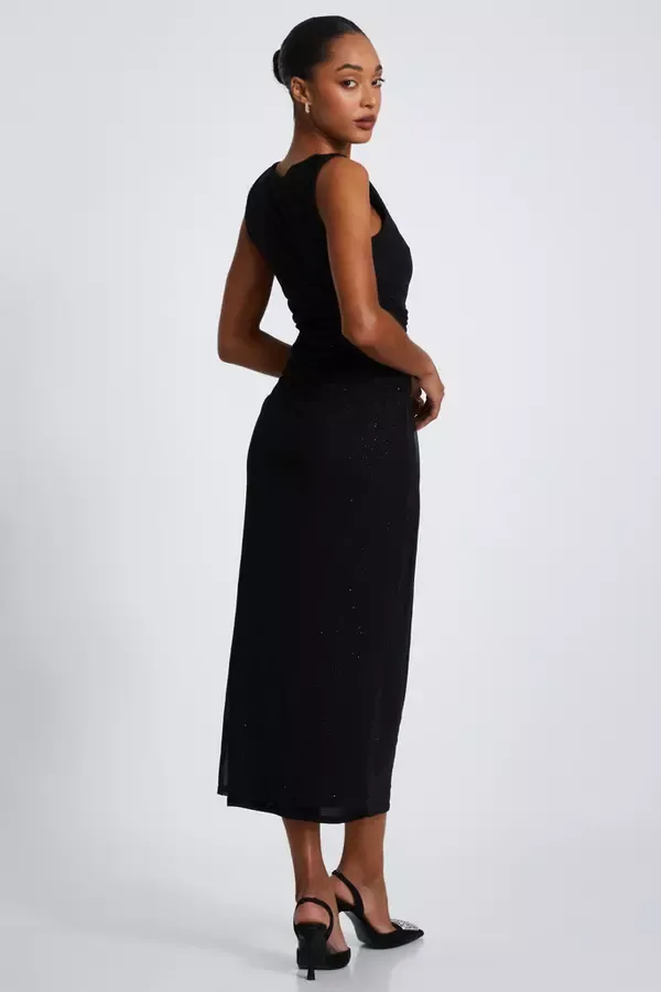Quiz Clothing Dresses Black Glitter Mesh Midaxi Dress 8211 Women
