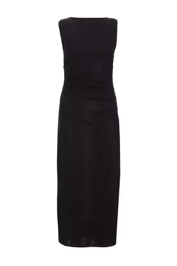 Quiz Clothing Dresses Black Glitter Mesh Midaxi Dress 8211 Women