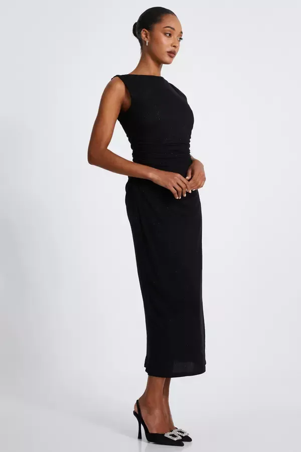 Quiz Clothing Dresses Black Glitter Mesh Midaxi Dress 8211 Women