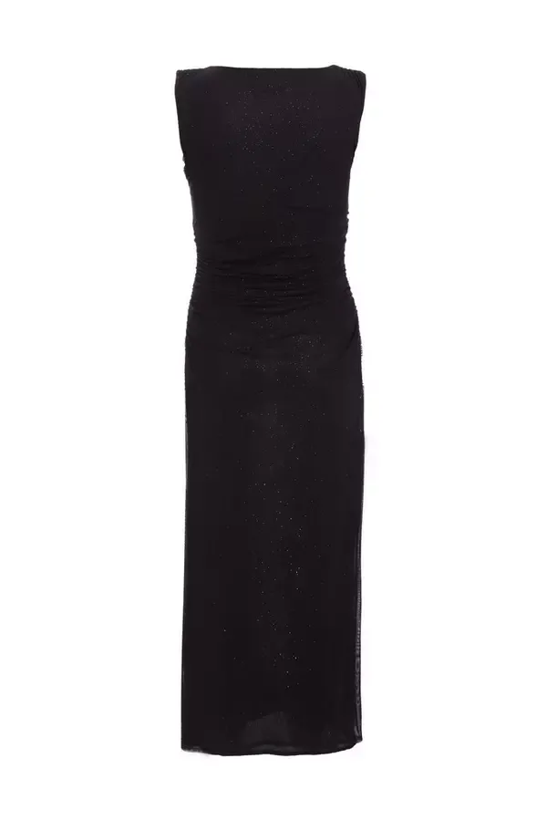 Quiz Clothing Dresses Black Glitter Mesh Midaxi Dress 8211 Women