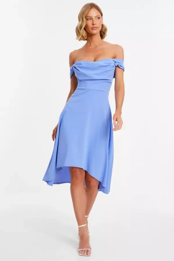Quiz Clothing Dresses Blue Bardot Dip Hem Midi Dress 8211 Women