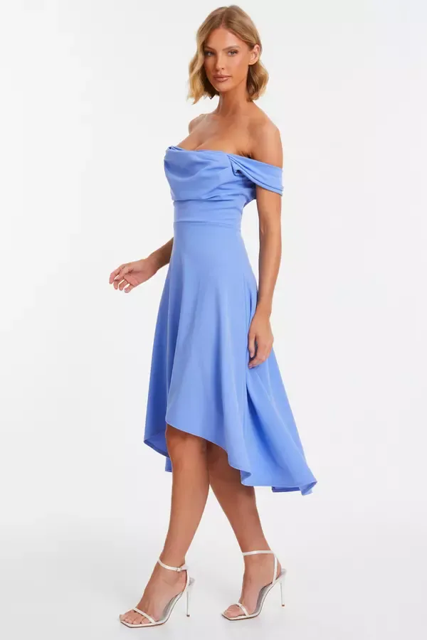 Quiz Clothing Dresses Blue Bardot Dip Hem Midi Dress 8211 Women