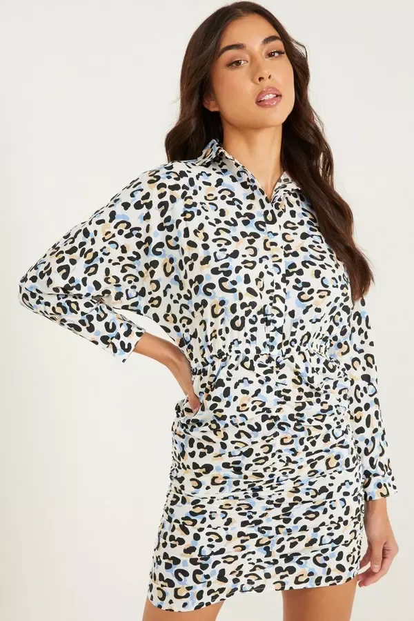 Quiz Clothing Dresses Blue Leopard Print Shirt Dress 8211 Women