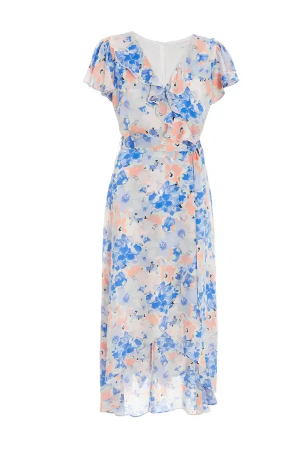 Quiz Clothing Dresses Blue Satin Floral Wrap Midaxi Dress 8211 Women