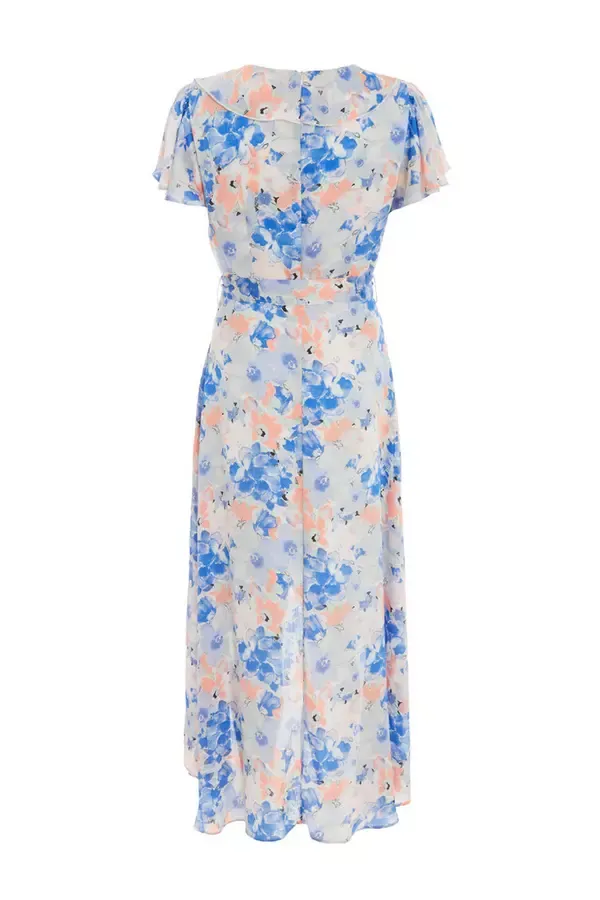 Quiz Clothing Dresses Blue Satin Floral Wrap Midaxi Dress 8211 Women