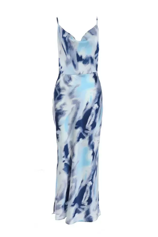 Quiz Clothing Dresses Blue Satin Marble Print Midi Dress 8211 Women
