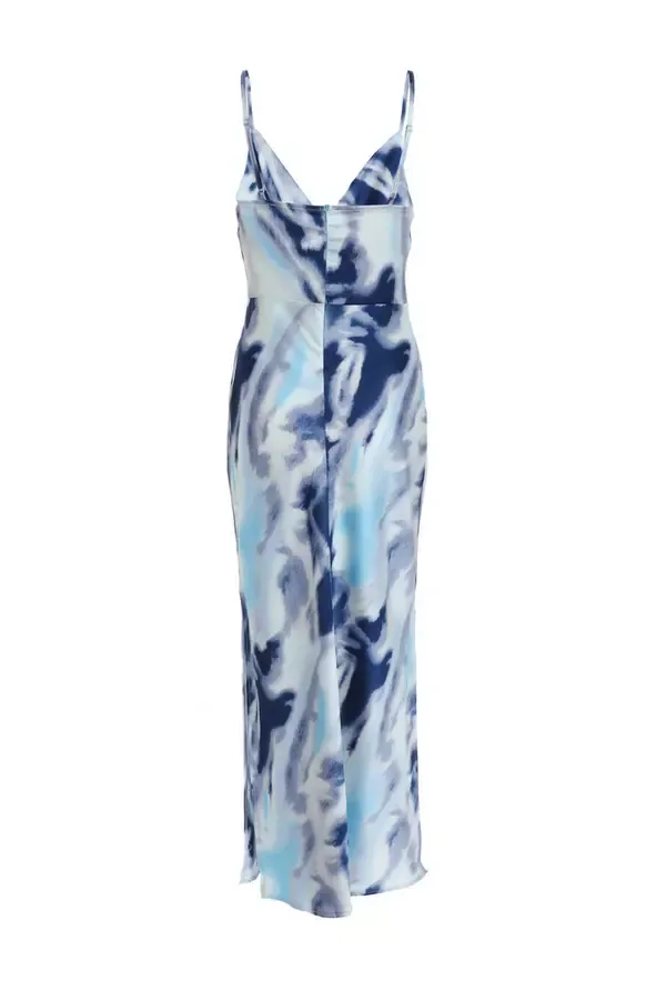 Quiz Clothing Dresses Blue Satin Marble Print Midi Dress 8211 Women