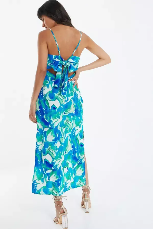 Quiz Clothing Dresses Blue Tropical Print Satin Midaxi Dress 8211 Women