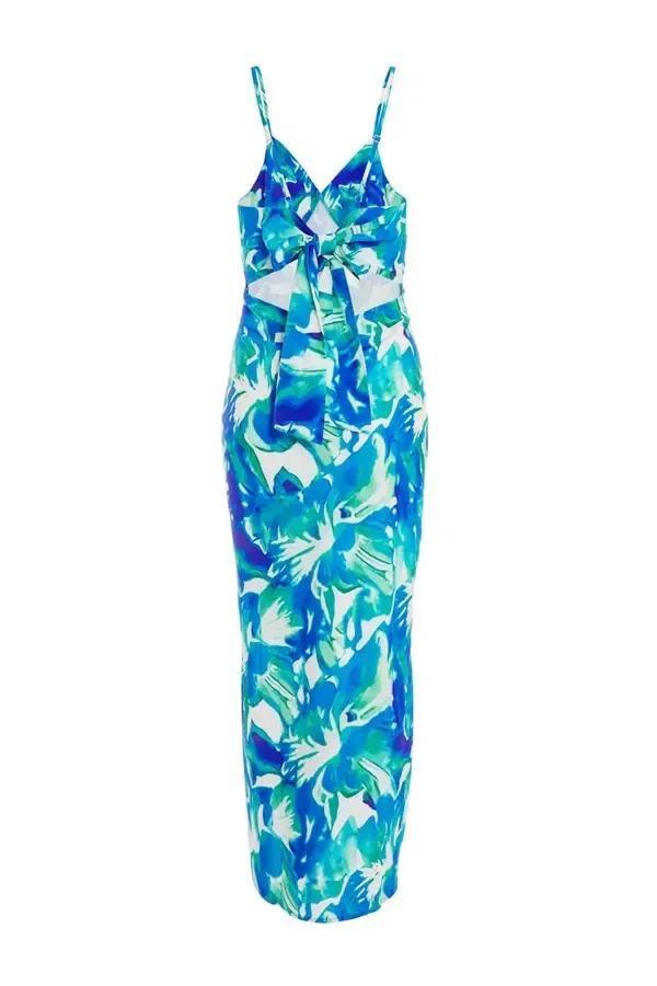 Quiz Clothing Dresses Blue Tropical Print Satin Midaxi Dress 8211 Women