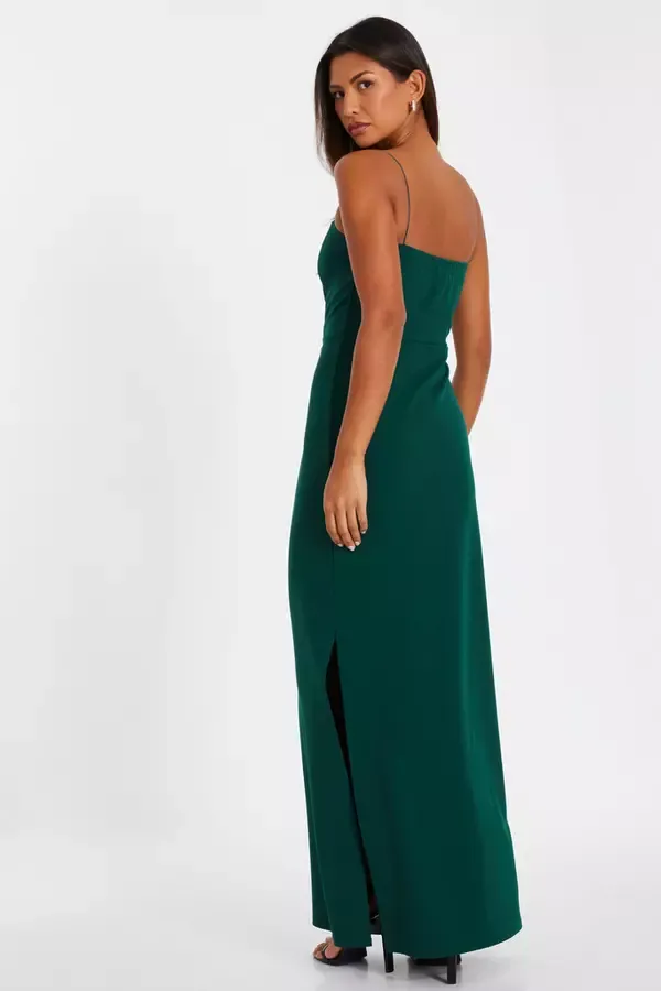 Quiz Clothing Dresses Bottle Green Floral Applique Maxi Dress 8211 Women