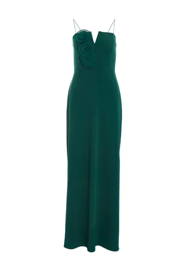 Quiz Clothing Dresses Bottle Green Floral Applique Maxi Dress 8211 Women