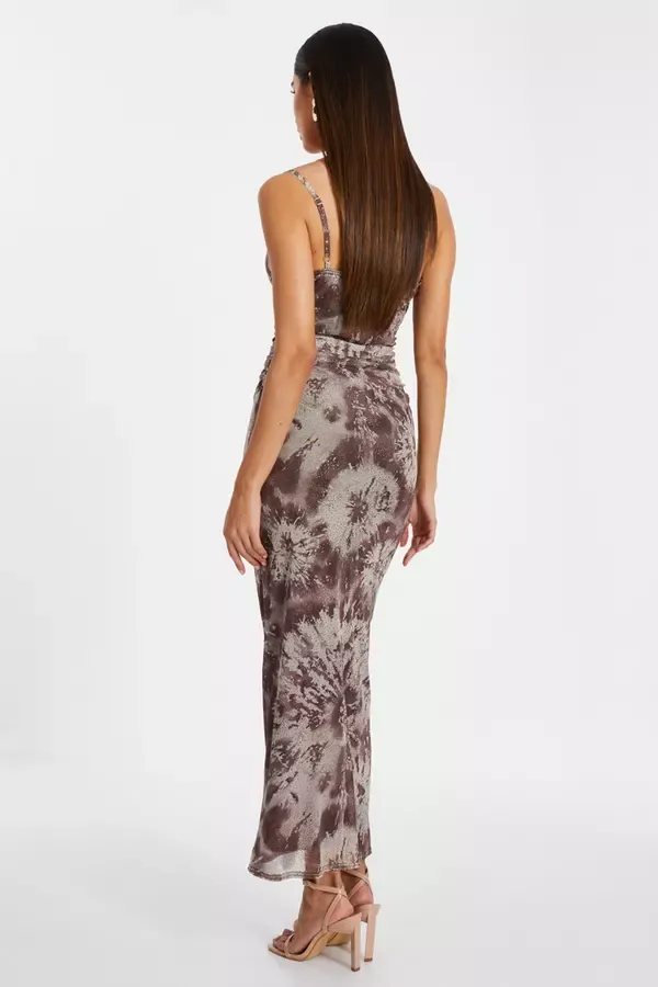 Quiz Clothing Dresses Brown Glitter Mesh Midaxi Dress 8211 Women