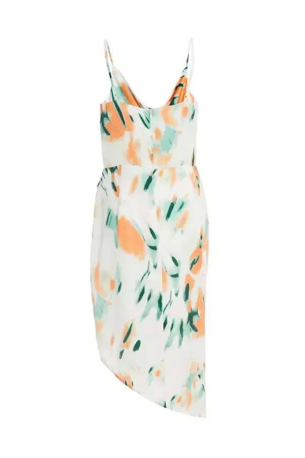 Quiz Clothing Dresses Cream Tie Dye Satin Ruched Midi Dress 8211 Women