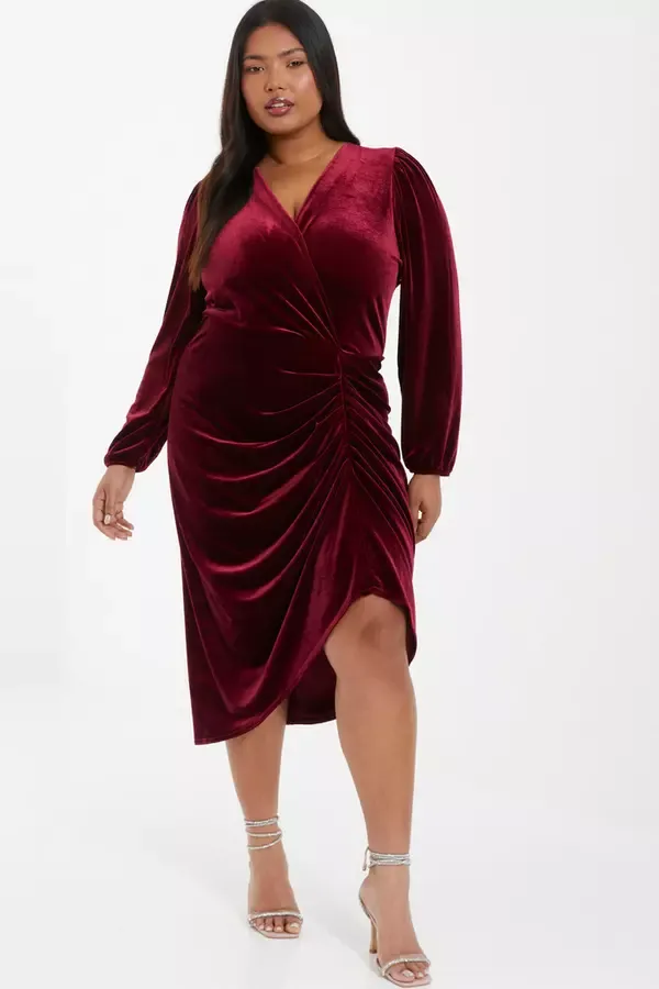 Quiz Clothing Dresses Curve Berry Velvet Midi Dress 8211 Women