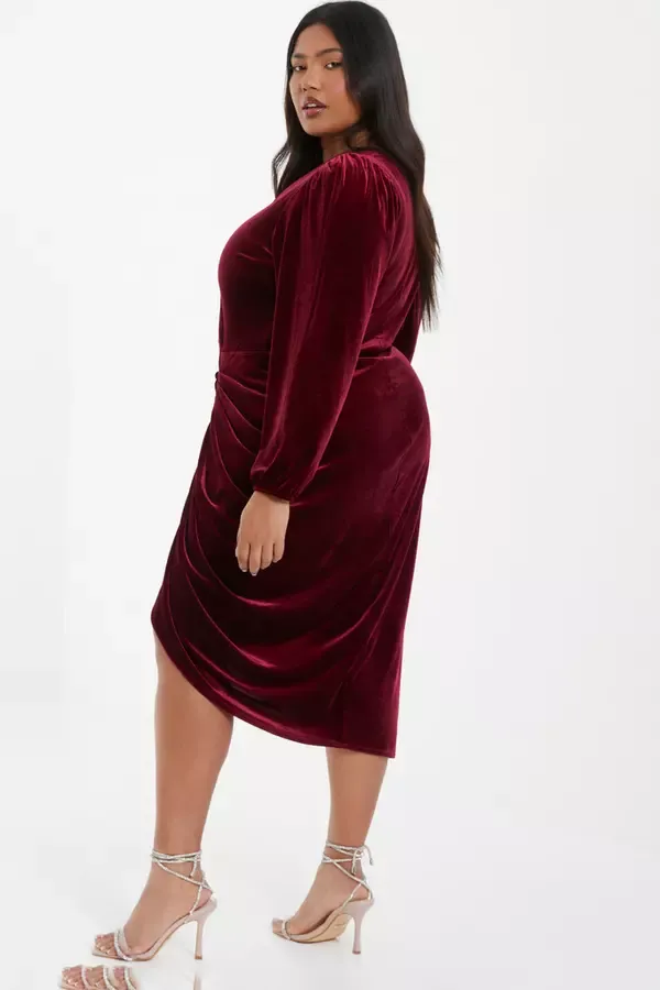 Quiz Clothing Dresses Curve Berry Velvet Midi Dress 8211 Women