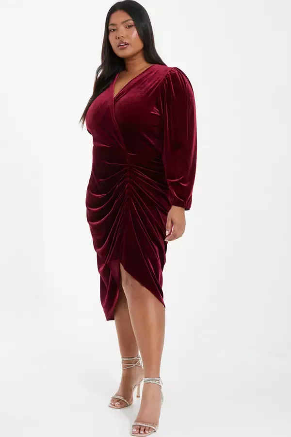 Quiz Clothing Dresses Curve Berry Velvet Midi Dress 8211 Women