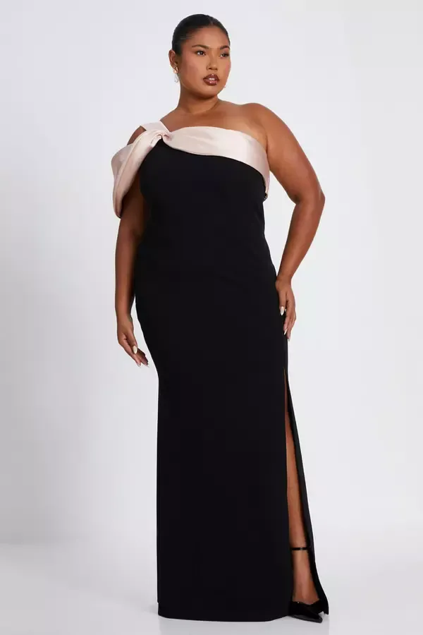 Quiz Clothing Dresses Curve Black Satin Off The Shoulder Maxi Dress 8211 Women