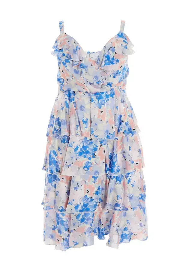 Quiz Clothing Dresses Curve Blue Chiffon Floral Tiered Midi Dress 8211 Women