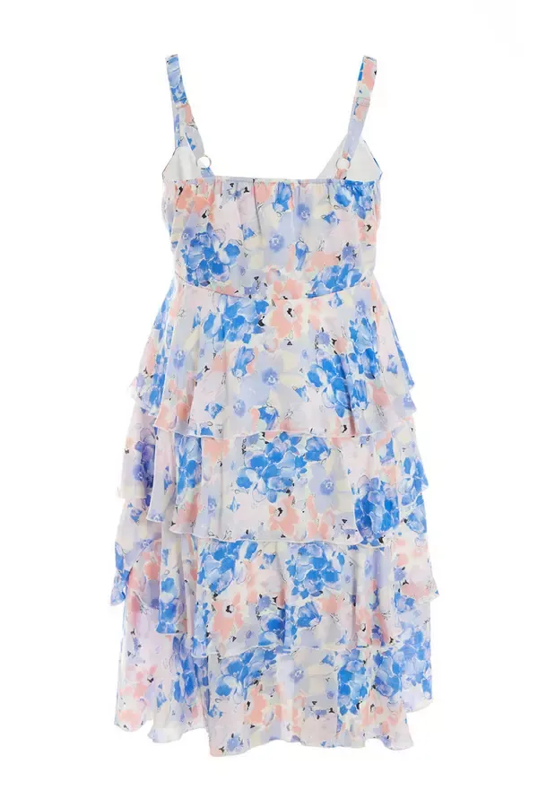 Quiz Clothing Dresses Curve Blue Chiffon Floral Tiered Midi Dress 8211 Women
