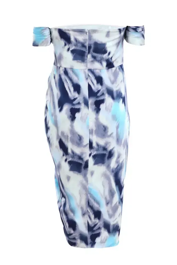 Quiz Clothing Dresses Curve Blue Marble Print Bardot Midi Dress 8211 Women