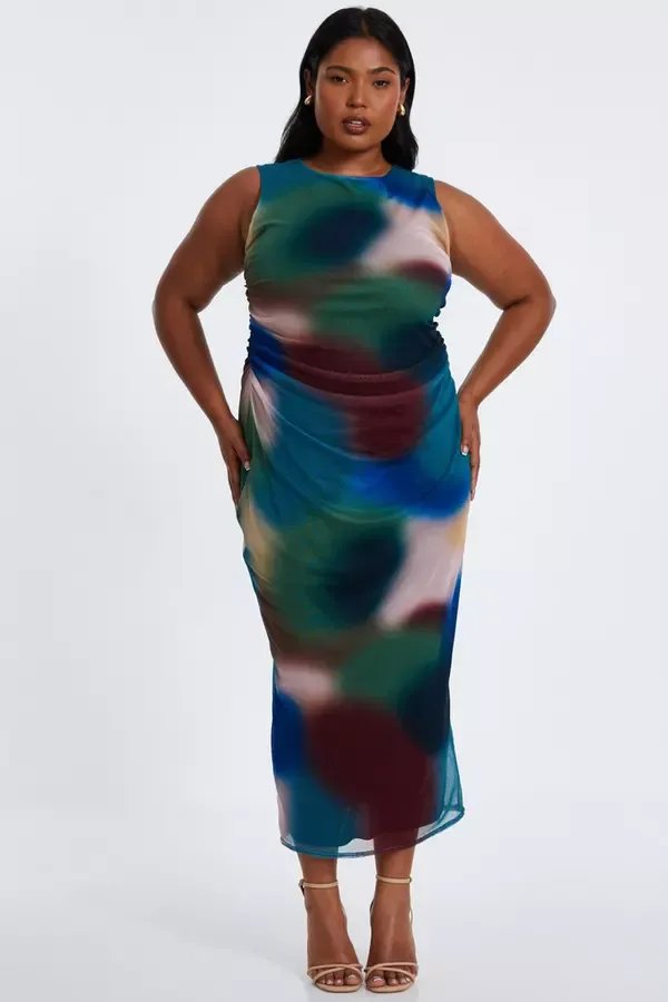 Quiz Clothing Dresses Curve Multicoloured Brushstroke Midaxi Dress 8211 Women