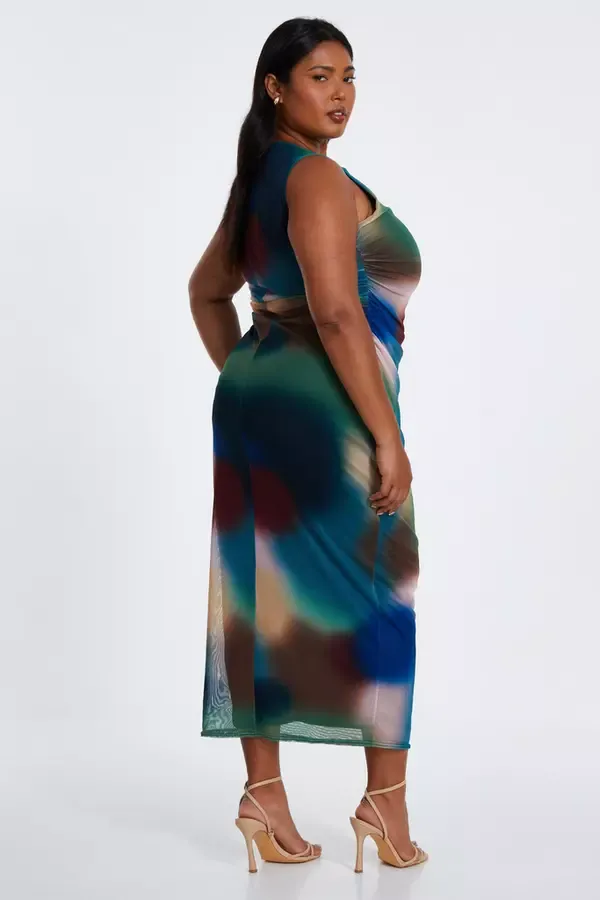 Quiz Clothing Dresses Curve Multicoloured Brushstroke Midaxi Dress 8211 Women