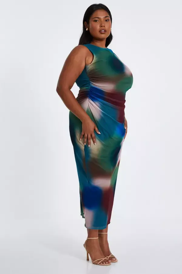Quiz Clothing Dresses Curve Multicoloured Brushstroke Midaxi Dress 8211 Women