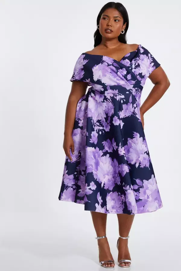 Quiz Clothing Dresses Curve Navy Floral Bardot Midi Dress 8211 Women