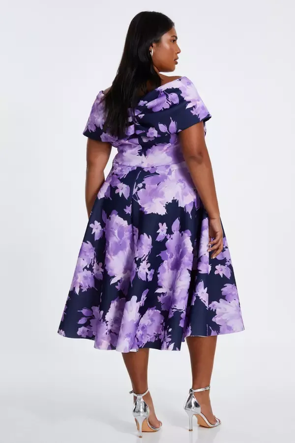 Quiz Clothing Dresses Curve Navy Floral Bardot Midi Dress 8211 Women