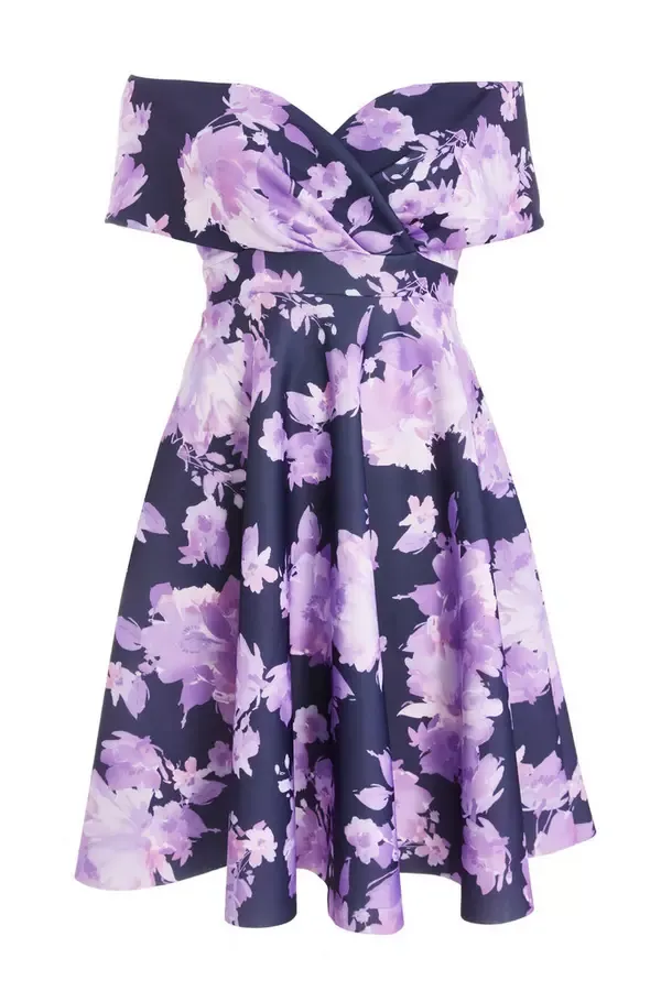 Quiz Clothing Dresses Curve Navy Floral Bardot Midi Dress 8211 Women