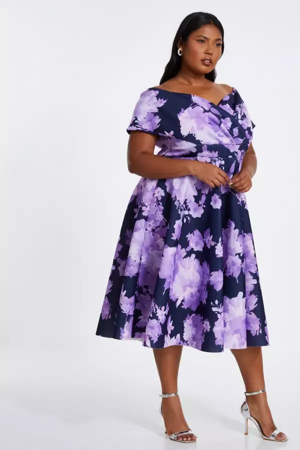 Quiz Clothing Dresses Curve Navy Floral Bardot Midi Dress 8211 Women