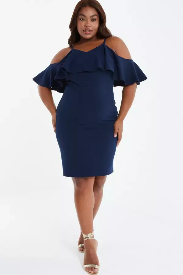 Quiz Clothing Dresses Curve Navy Frill Midi Dress 8211 Women