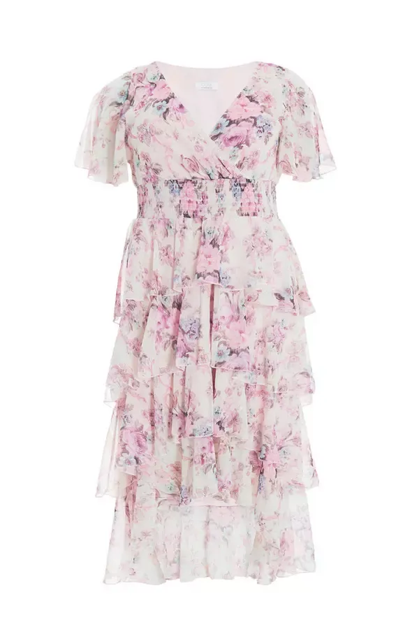 Quiz Clothing Dresses Curve Pink Chiffon Floral Dip Hem Tiered Midi Dress 8211 Women Quiz Clothing Dresses Curve Pink Chiffon Floral Dip Hem Tiered Midi Dress 8211 Women